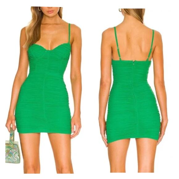 H:ours - Estelle Ruched Mini Dress in Kelly Green - Picture 4 of 4